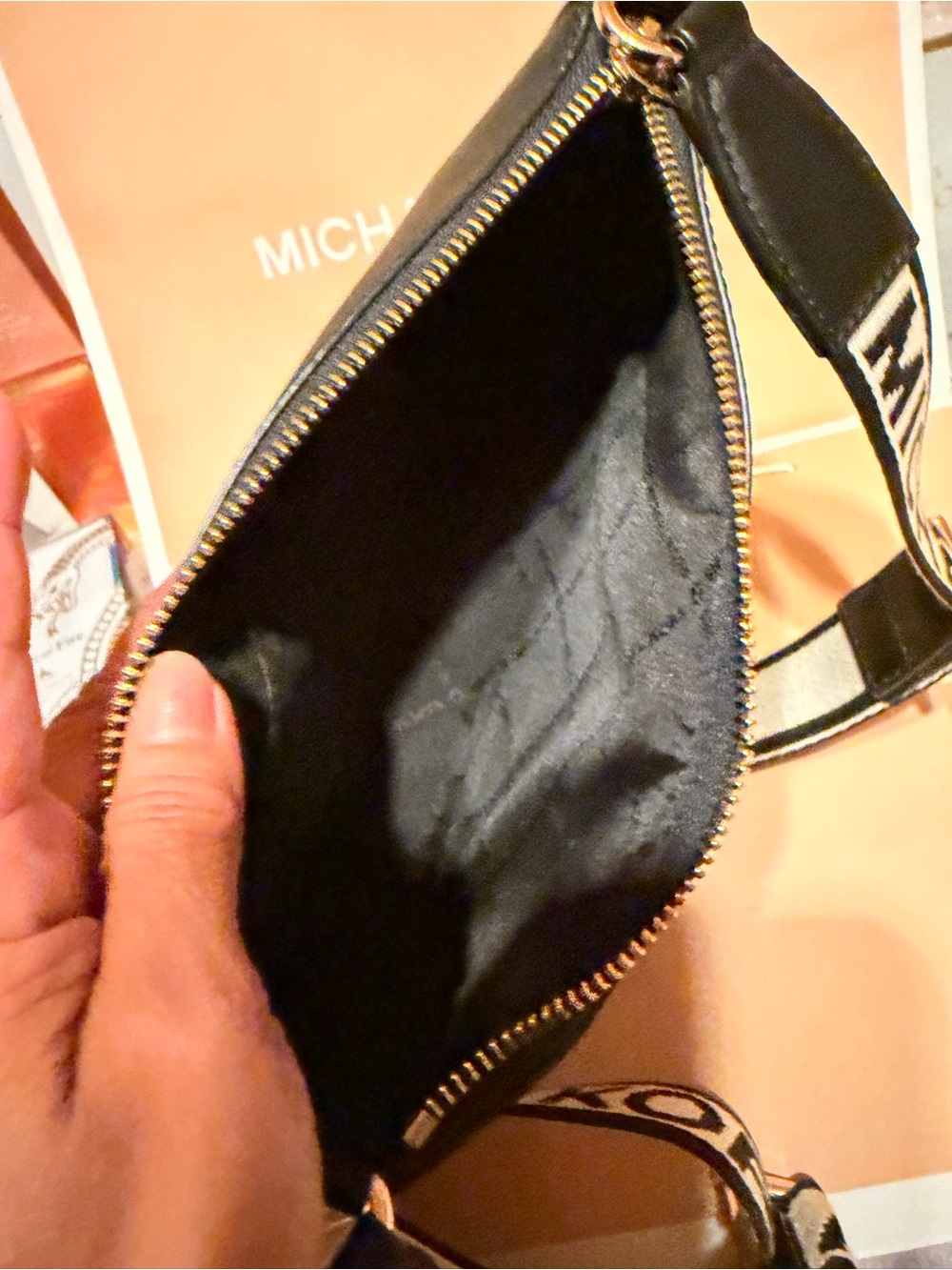 Michael Kors Black Saffiano Crossbody with Branded Canvas Strap - Picture 8 of 13